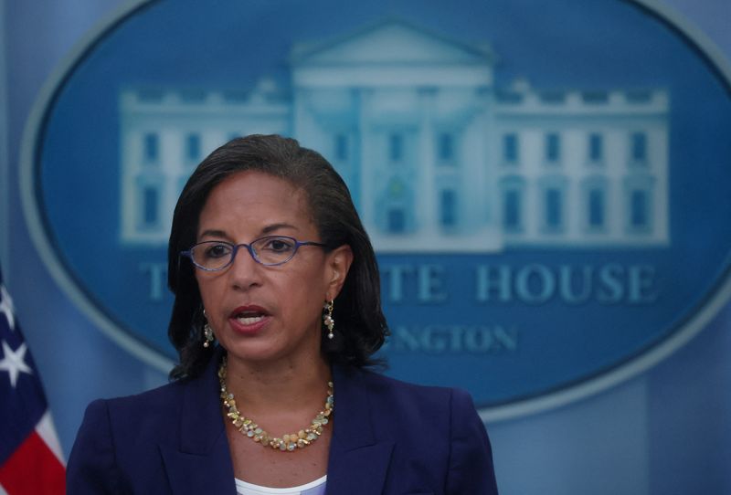 © Reuters. Domestic Policy Advisor Susan Rice talks about government student loan forgiveness during a press briefing at the White House in Washington, U.S., August 24, 2022. REUTERS/Leah Millis