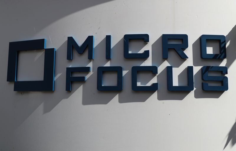 &copy; Reuters. FILE PHOTO: A sign stands outside the offices of Micro Focus after they and Hewlett Packard Enterprise Co announced that Hewlett Packard Enterprise Co will spin off and merge its non-core software assets with Britain's Micro Focus International in a deal 