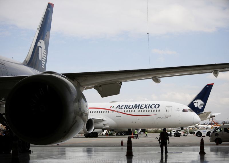 &copy; Reuters. The logo of Mexican airline Aeromexico is pictured on a plane's tail at the hangars of the airline in the Benito Juarez International airport in Mexico City, Mexico June 28,2022  REUTERS/Luis Cortes/File Photo