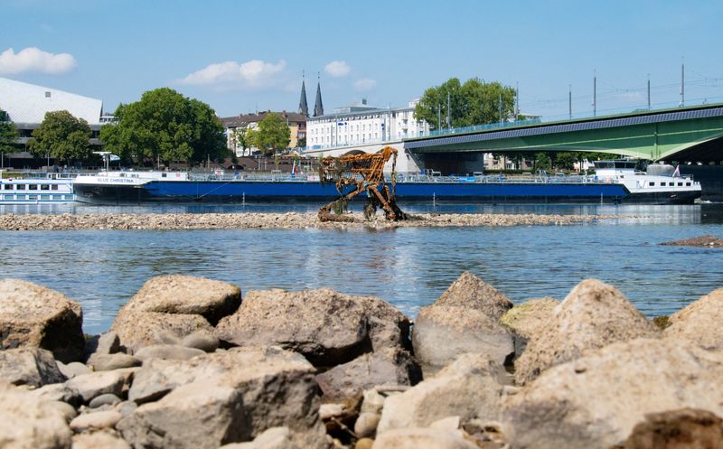 &copy; Reuters. نهر الراين أثناء انخفاض منسوبه عند مدينة بون الألمانية في 16 أغسطس آب 2022. تصوير بنجامين فيستهوف-رويترز.