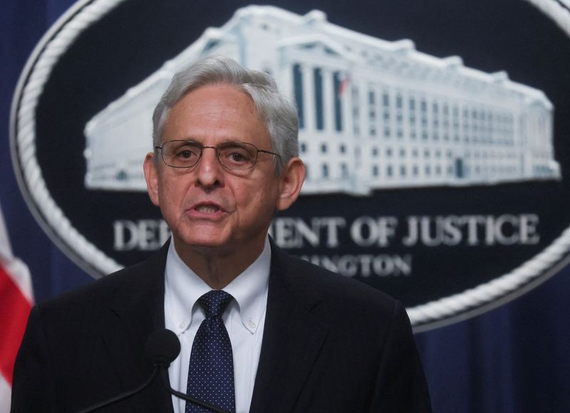 &copy; Reuters. FILE PHOTO: U.S. Attorney General Merrick Garland speaks about the FBI's search warrant served at former President Donald Trump's Mar-a-Lago estate in Florida during a statement at the U.S. Justice Department in Washington, U.S., August 11, 2022. REUTERS/