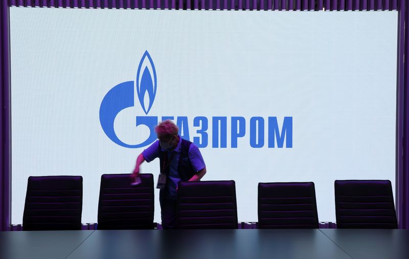 &copy; Reuters. FILE PHOTO: A view shows a screen with the logo of Gazprom at the St. Petersburg International Economic Forum (SPIEF) in Saint Petersburg, Russia June 17, 2022. REUTERS/Anton Vaganov