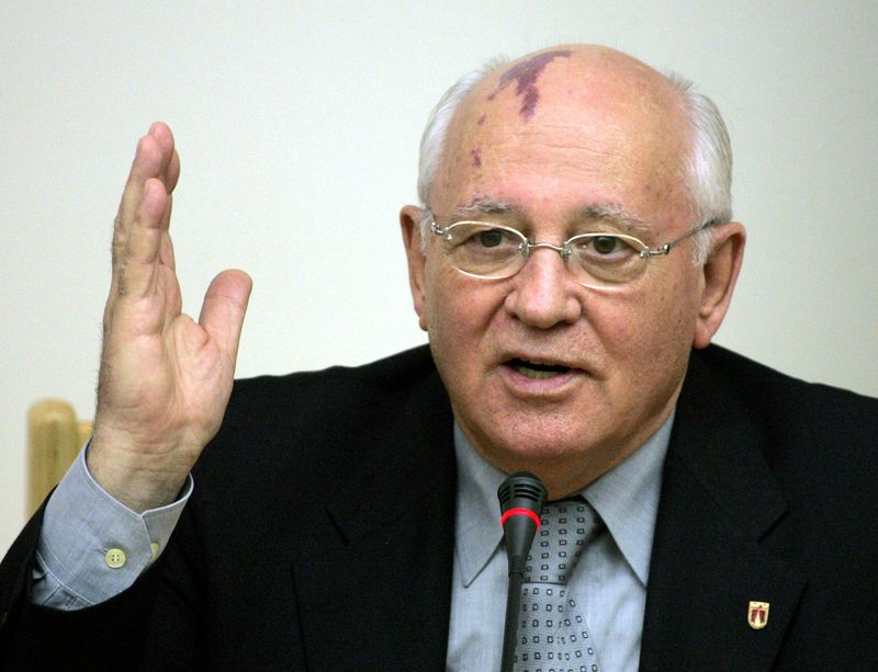 &copy; Reuters. FILE PHOTO: Former Soviet Union President Mikhail Gorbachev speaks at a meeting with former U.S. President George Bush (not pictured) in Moscow State Institute of International Relations, in Moscow Russia May 23, 2005. REUTERS/Sergei Karpukhin