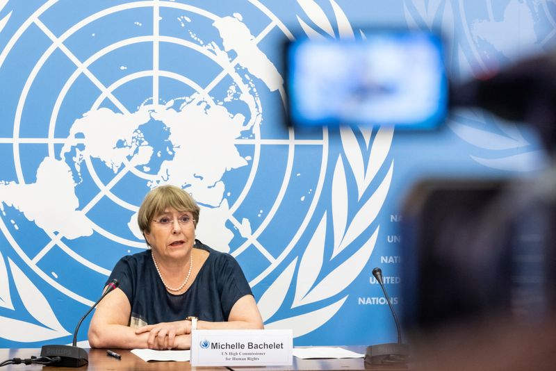 &copy; Reuters. FILE PHOTO: The United Nations High Commissioner for Human Rights Michelle Bachelet attends her final news conference before the end of her mandate at the U.N. in Geneva, Switzerland, August 25, 2022. REUTERS/Pierre Albouy