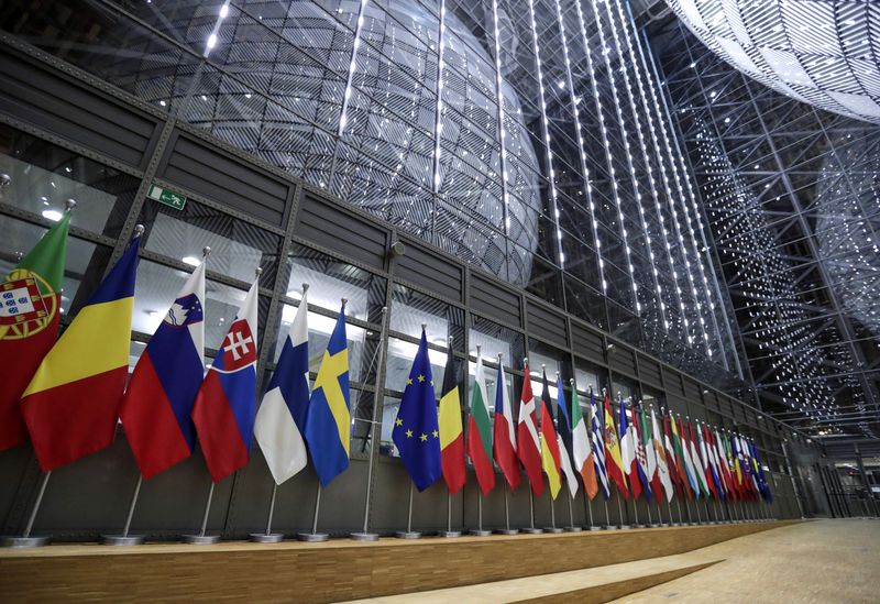 &copy; Reuters. European Union countries flags are seen without the British flag at European Union Council in Brussels, Belgium January 31, 2020.  Olivier Hoslet/Pool via Reuters