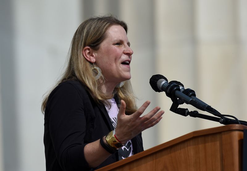 &copy; Reuters. FILE PHOTO: Secretary-Treasurer of American Federation of Labor and Congress of Industrial Organizations (AFL-CIO) Liz Shuler speaks at the Lincoln Memorial during the 'Get Your Knee Off Our Necks' march in support of racial justice, in Washington, U.S., 