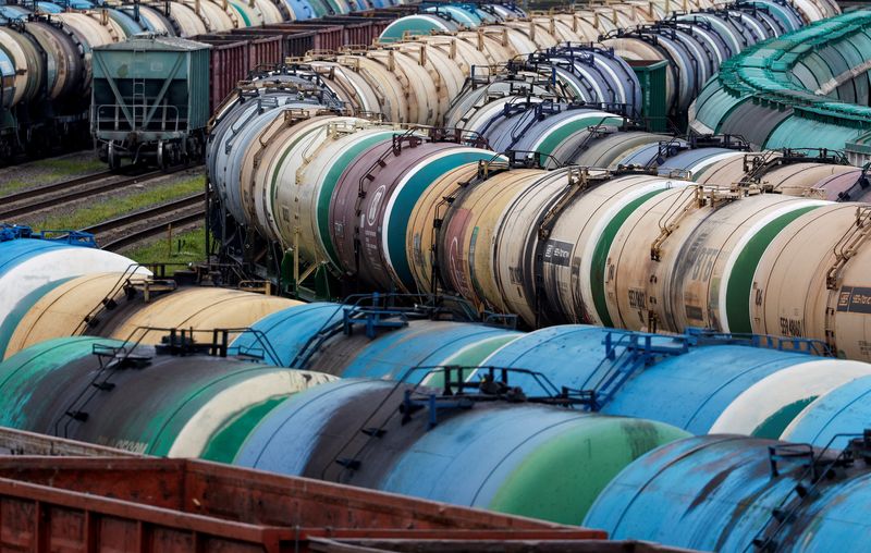 &copy; Reuters. FILE PHOTO: A view shows freight cars, following Lithuania's ban of the transit of goods under EU sanctions through the Russian exclave of Kaliningrad on the Baltic Sea, in Kaliningrad, Russia June 21, 2022. REUTERS/Vitaly Nevar