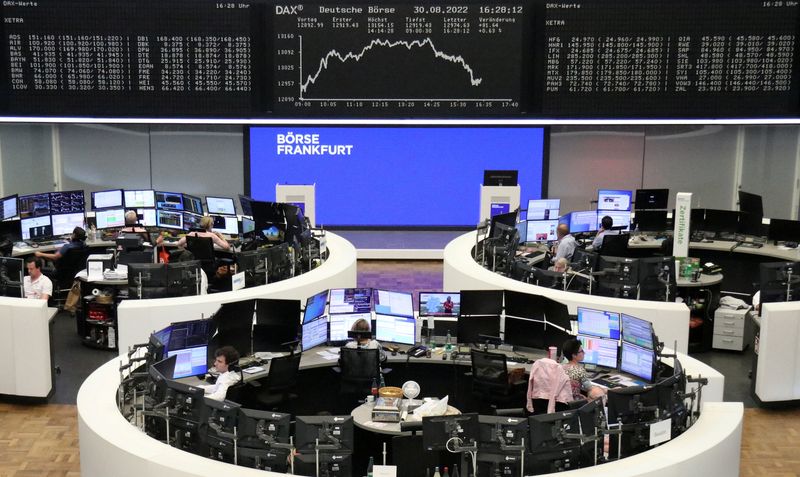 &copy; Reuters. FILE PHOTO: The German share price index DAX graph is pictured at the stock exchange in Frankfurt, Germany, August 30, 2022.    REUTERS/Staff