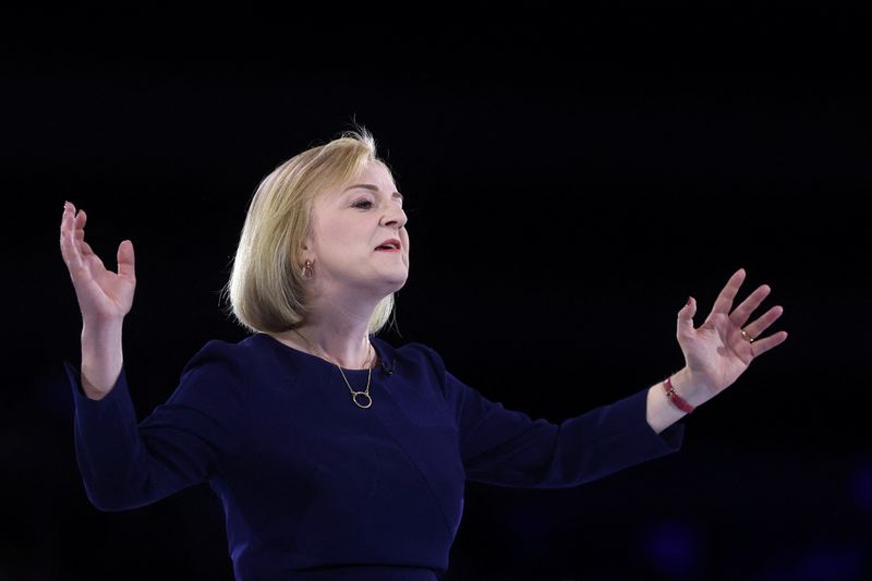 &copy; Reuters. FILE PHOTO: Conservative leadership candidate Liz Truss speaks at a hustings event, part of the Conservative party leadership campaign, in London, Britain August 31, 2022. REUTERS/Hannah McKay