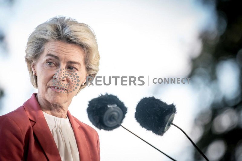 &copy; Reuters. La presidente della Commissione Ue Ursula von der Leyen durante una conferenza stampa a Marienborg, a nord di Copenhagen. 30 agosto 2022  Mads Claus Rasmussen/Ritzau Scanpix/via REUTERS