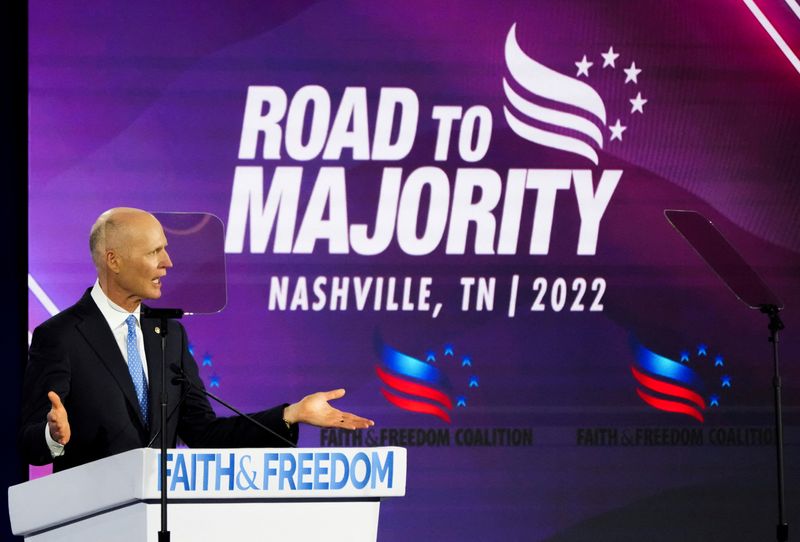 &copy; Reuters. FILE PHOTO: U.S. Senator Rick Scott speaks at a Republican-led event titled "Faith and Freedom Road to Majority" in Nashville, Tennessee, U.S., June 17, 2022.  REUTERS/Harrison McClary/File Photo