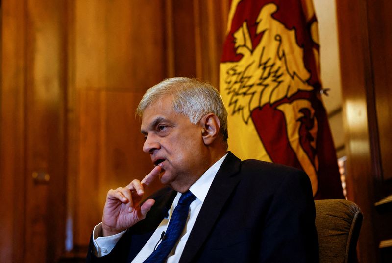 &copy; Reuters. FILE PHOTO: Sri Lanka's President Ranil Wickremesinghe looks on during an interview with Reuters at Presidential Secretariat, amid the country's economic crisis, in Colombo, Sri Lanka August 18, 2022. REUTERS/ Dinuka Liyanawatte/File Photo