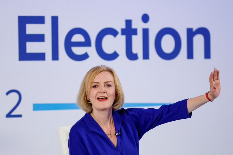 &copy; Reuters. FILE PHOTO: Conservative leadership candidate Liz Truss answers questions at a hustings event, part of the Conservative party leadership campaign, in Norwich, Britain, August 25, 2022. REUTERS/John Sibley/File Photo