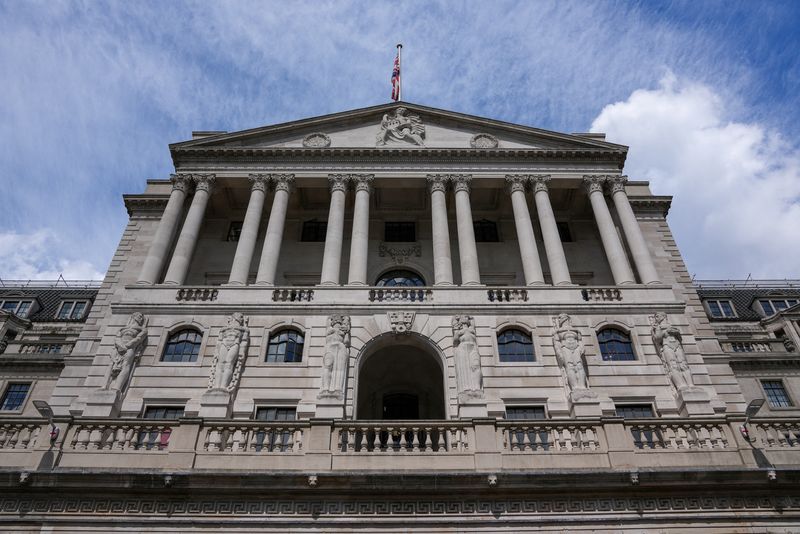 &copy; Reuters. FILE PHOTO: A general view of the Bank of England (BoE) building, the BoE confirmed to raise interest rates to 1.75%, in London, Britain, August 4, 2022. REUTERS/Maja Smiejkowska