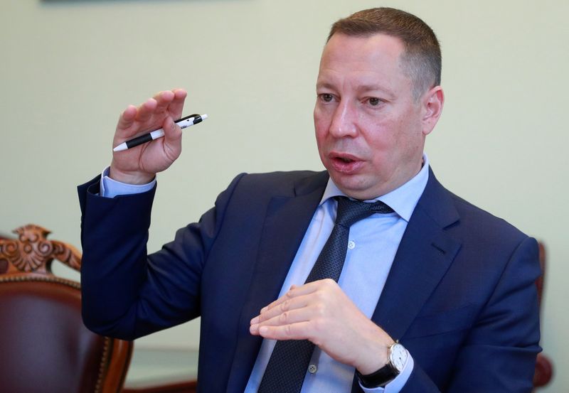 &copy; Reuters. FILE PHOTO: Kyrylo Shevchenko, Ukraine's Central Bank Governor, speaks during an interview with Reuters in Kyiv, Ukraine February 1, 2021. REUTERS/Valentyn Ogirenko
