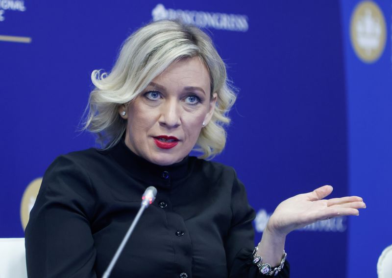 &copy; Reuters. FILE PHOTO: Russia's Foreign Ministry spokeswoman Maria Zakharova speaks during a session of the St. Petersburg International Economic Forum (SPIEF) in Saint Petersburg, Russia June 16, 2022. REUTERS/Maxim Shemetov