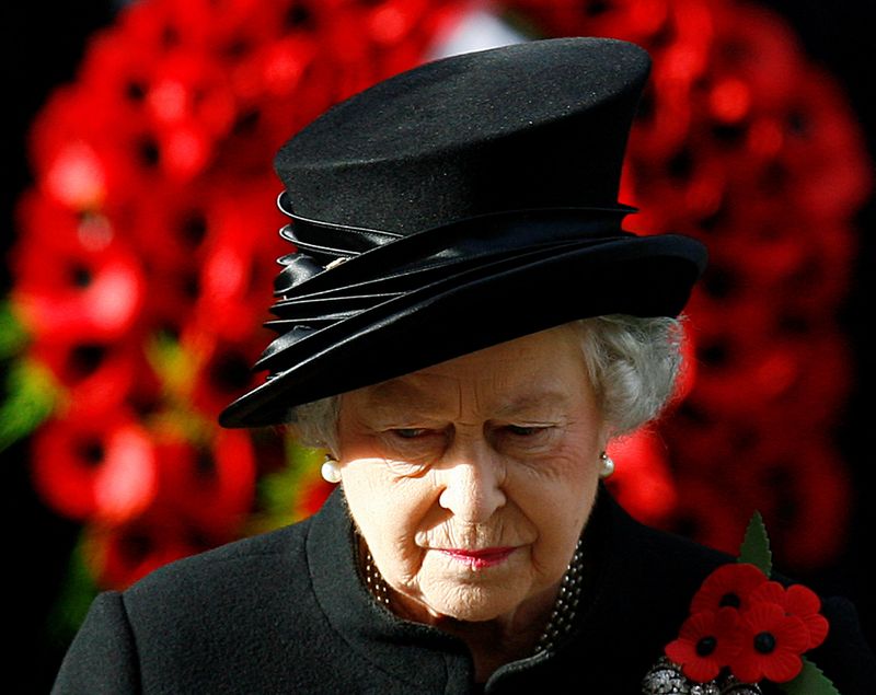 &copy; Reuters. FILE PHOTO: Britain's Queen Elizabeth stands during the Remembrance Sunday service at the Cenotaph in Whitehall, London, Britain, November 12, 2006.   REUTERS/Stephen Hird/File Photo