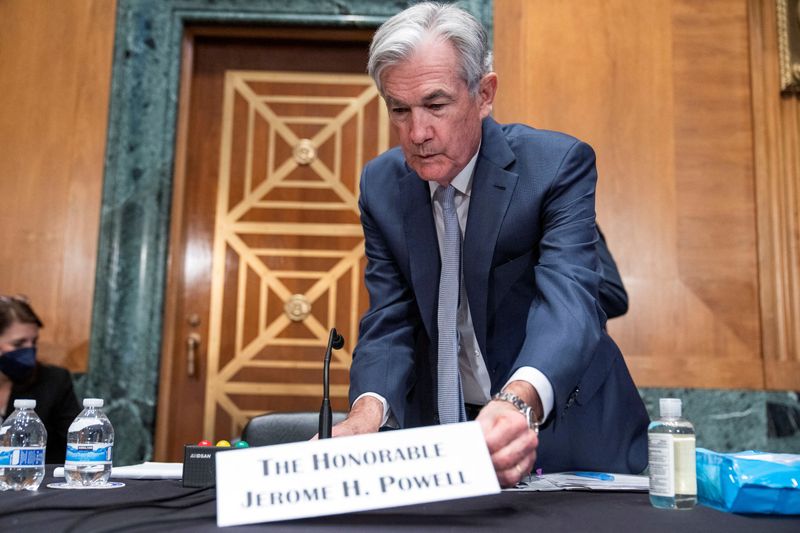 &copy; Reuters. FILE PHOTO: Federal Reserve Chairman Jerome Powell arrives to testify before the Senate Banking Committee hearing titled The Semiannual Monetary Policy Report to the Congress in Dirksen Building in Washington, D.C., March 3, 2022. Tom Williams/Pool Via RE