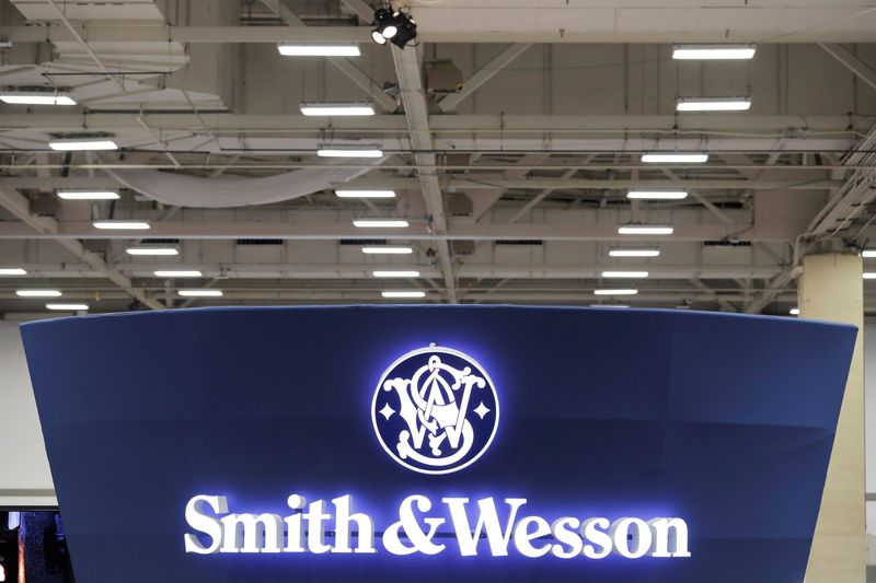 &copy; Reuters. A Smith & Wesson logo is displayed during the annual National Rifle Association (NRA) convention in Dallas, Texas, U.S., May 6, 2018. REUTERS/Lucas Jackson