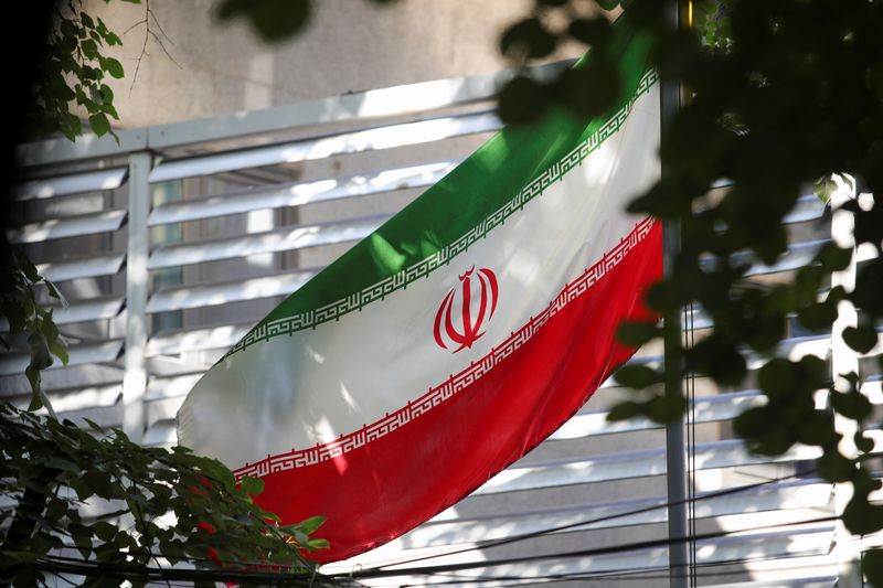 &copy; Reuters. FILE PHOTO: Iranian flag is seen at the Embassy of the Islamic Republic of Iran, as Albania cuts ties with Iran and orders diplomats to leave over cyberattack, in Tirana, Albania, September 8, 2022. REUTERS/Florion Goga