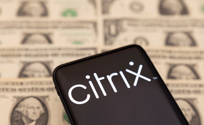 &copy; Reuters. Citrix Systems logo is seen on smartphone placed on U.S. Dollars in this illustration taken, January 31, 2022. REUTERS/Dado Ruvic/Illustration
