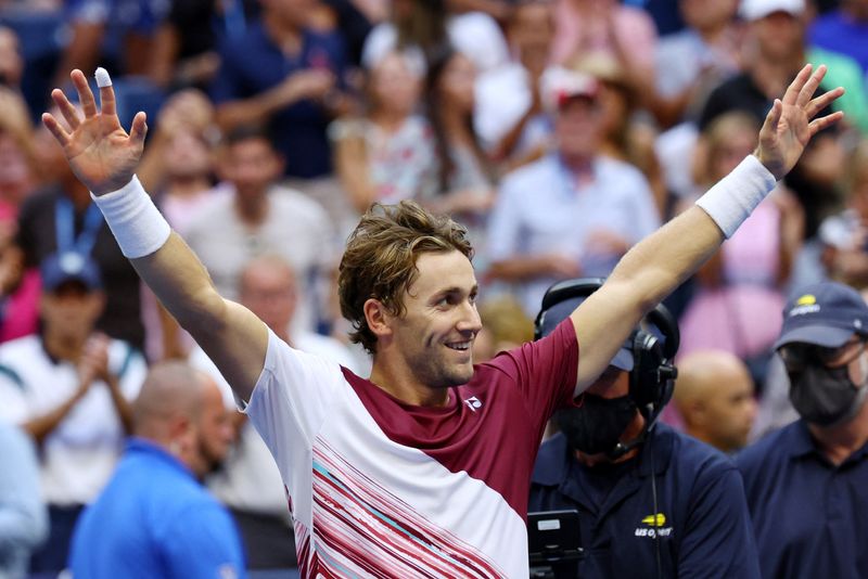 &copy; Reuters. O norueguês Casper Ruud comemora a classificação para a final do Aberto dos EUA. REUTERS/Mike Segar