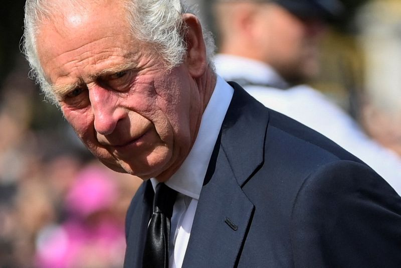 © Reuters. ملك بريطانيا تشارلز الثالث في لندن يوم الجمعة. تصوير: توبي ميلفيل - رويترز.