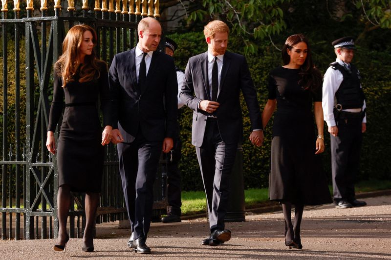 Prince Harry, Meghan join William and Kate on Windsor walkabout