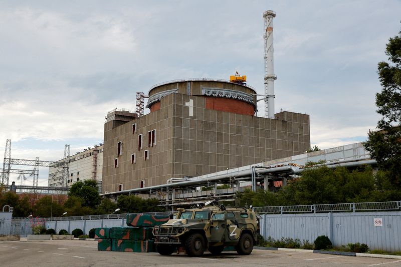 &copy; Reuters. FILE PHOTO: A Russian all-terrain armoured vehicle is parked outside the Zaporizhzhia Nuclear Power Plant during the visit of the International Atomic Energy Agency (IAEA) expert mission in the course of Ukraine-Russia conflict outside Enerhodar in the Za