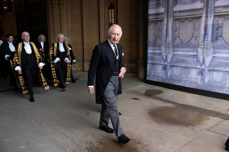 &copy; Reuters. Britain's King Charles leaves after attending the presentation of addresses by both Houses of Parliament in Westminster Hall, inside the Palace of Westminster, following the death of Britain's Queen Elizabeth, in central London, Britain September 12, 2022