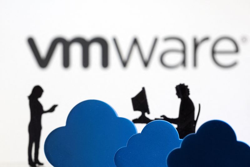 &copy; Reuters. 3D printed clouds and figurines are seen in front of the VMware cloud service logo in this illustration taken February 8, 2022. REUTERS/Dado Ruvic/Illustration