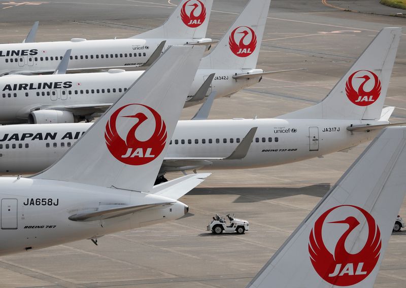 &copy; Reuters. FILE PHOTO: Japan Airlines' (JAL) airplanes are seen, amid the coronavirus disease (COVID-19) outbreak, at the Tokyo International Airport, commonly known as Haneda Airport in Tokyo, Japan October 30, 2020. REUTERS/Issei Kato/File Photo