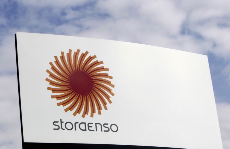 &copy; Reuters. FILE PHOTO: The Stora Enso company logo is seen near a packaging mill in Riga, Latvia September 18, 2012. REUTERS/Ints Kalnins/File Photo