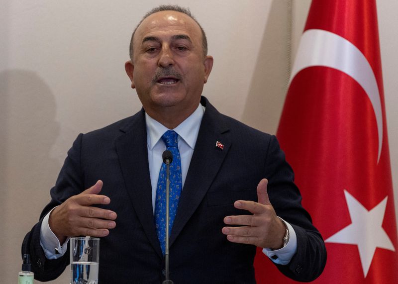 &copy; Reuters. وزير الخارجية التركي مولود جاويش في مؤتمر صحفي في اسطبنول يوم 29 يوليو تموز 2022. تصوير: أوميت بكطاش - رويترز
