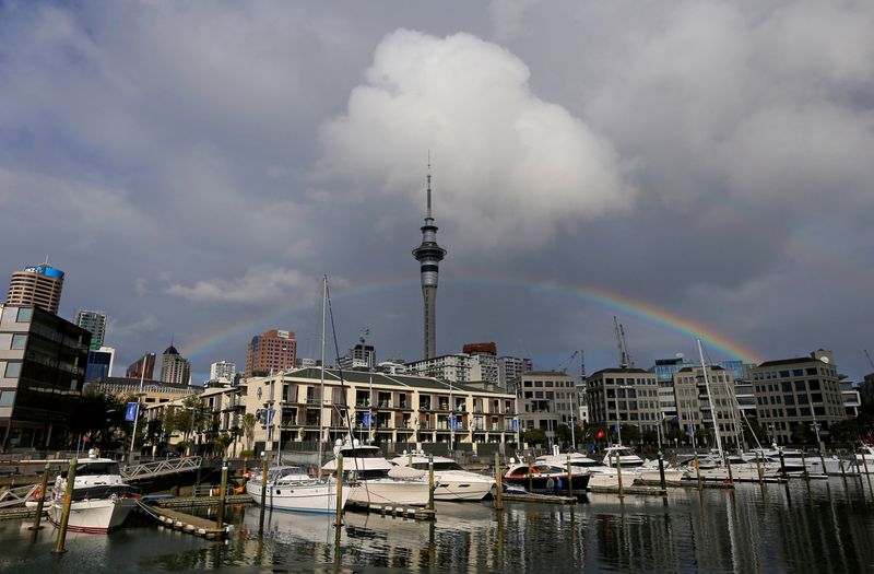 &copy; Reuters. A rainbow appears on the Auckland skyline featuring Sky Tower in New Zealand, July 8, 2017.  REUTERS/Jason Reed