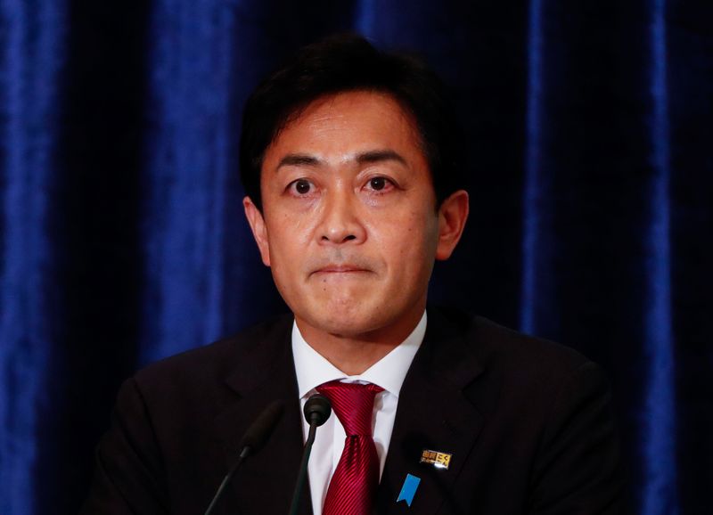 &copy; Reuters. The Democratic Party for the People leader Yuichiro Tamaki attends a debate session with other leaders of Japan's main political parties, ahead of October 31, 2021 lower house election, at the Japan National Press Club in Tokyo, Japan October 18, 2021. RE