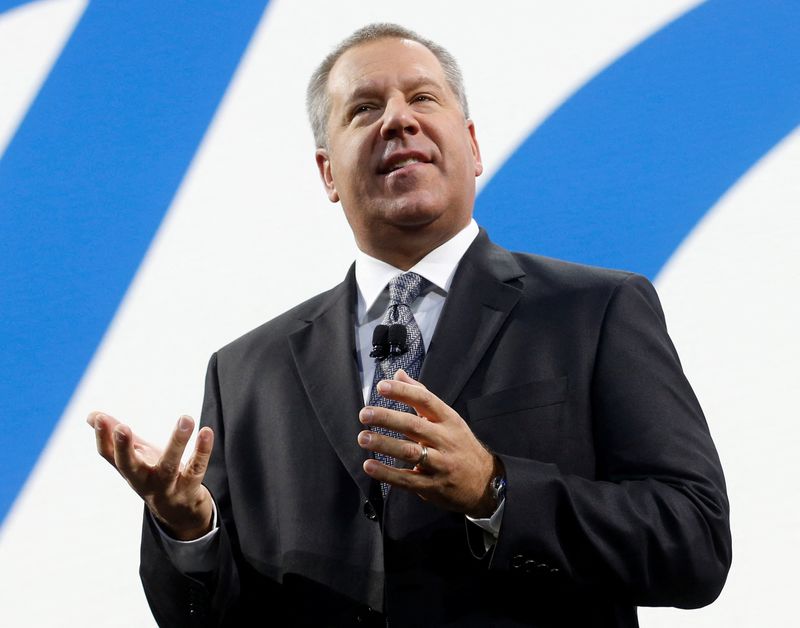 &copy; Reuters. FILE PHOTO: Joe Hinrichs, former Ford president of the Americas, speaks during the North American International Auto Show in Detroit, Michigan, U.S., January 9, 2017. REUTERS/Rebecca Cook