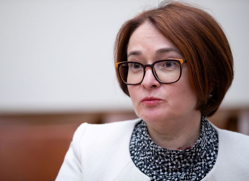&copy; Reuters. FILE PHOTO: Elvira Nabiullina, Governor of Russia's Central Bank, speaks during an interview in Moscow, Russia, June 27, 2019. REUTERS/Evgenia Novozhenina