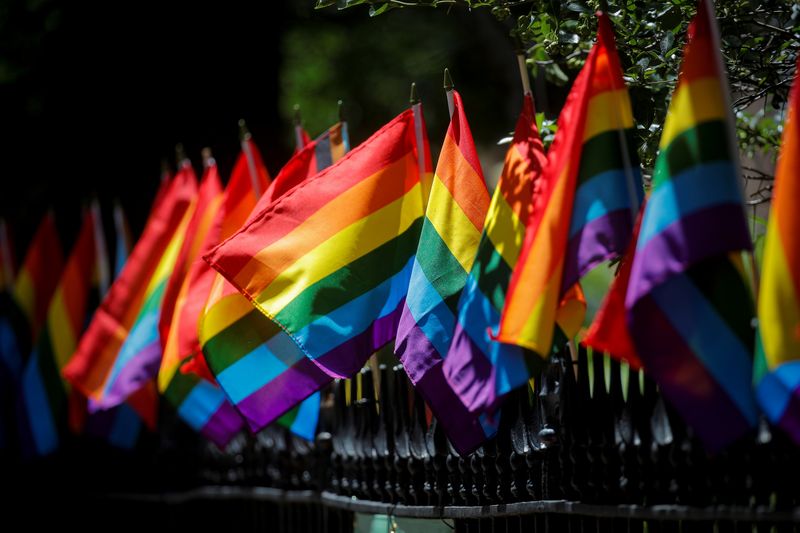 &copy; Reuters. FILE PHOTO - Pride flags are used to celebrate Pride Month at the Stonewall National Monument at Christopher Park adjacent to The Stonewall Inn, in the Greenwich Village section of New York City, New York, U.S., June 23, 2021.  REUTERS/Brendan McDermid