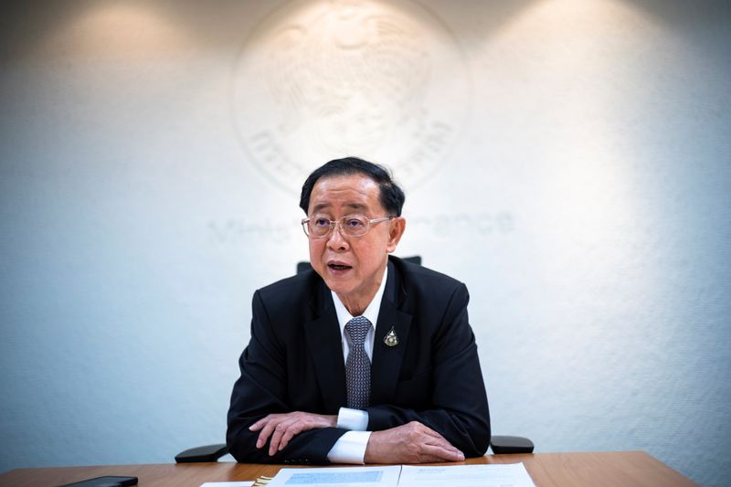 &copy; Reuters. FILE PHOTO: Thai finance minister Arkhom Termpittayapaisith speaks during an interview with Reuters in Bangkok, Thailand, REUTERS/Athit Perawongmetha