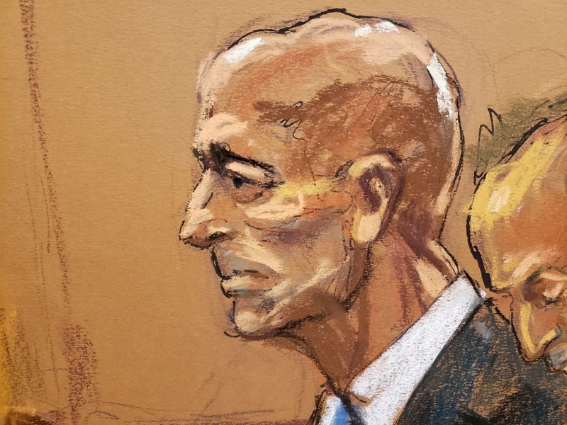 © Reuters. Tom Barrack watches jury selection in a courtroom sketch in New York City, U.S. September 19, 2022. Tom Barrack, a private equity executive and onetime fundraiser for former President Donald Trump is charged with acting as a foreign agent without notifying the U.S. government as required. REUTERS/Jane Rosenberg