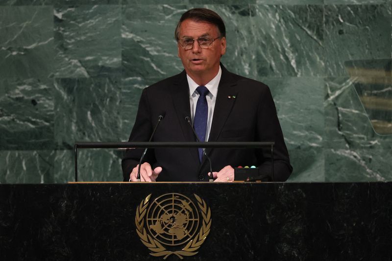 &copy; Reuters. Presidente Jair Bolsonaro discursa para a Assembleia-Geral da Organização das Nações Unidas
20/09/2022 REUTERS/Brendan McDermid