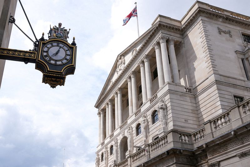 &copy; Reuters. FILE PHOTO: A general view of the Bank of England (BoE) building, the BoE confirmed to raise interest rates to 1.75%, in London, Britain, August 4, 2022. REUTERS/Maja Smiejkowska//File Photo