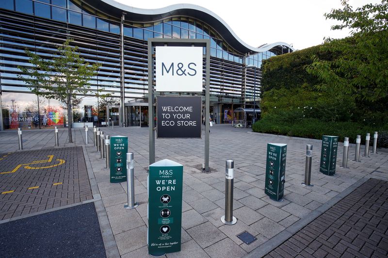 &copy; Reuters. FILE PHOTO: A Marks and Spencer (M&S) logo is seen on the outside of a store in Cheshire, Britain  August 18, 2020. REUTERS/Jason Cairnduff
