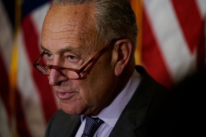 &copy; Reuters. U.S. Senate Majority Leader Chuck Schumer (D-NY) speaks to reporters following the Senate Democrats weekly policy lunch at the U.S. Capitol in Washington, U.S., September 20, 2022. REUTERS/Elizabeth Frantz