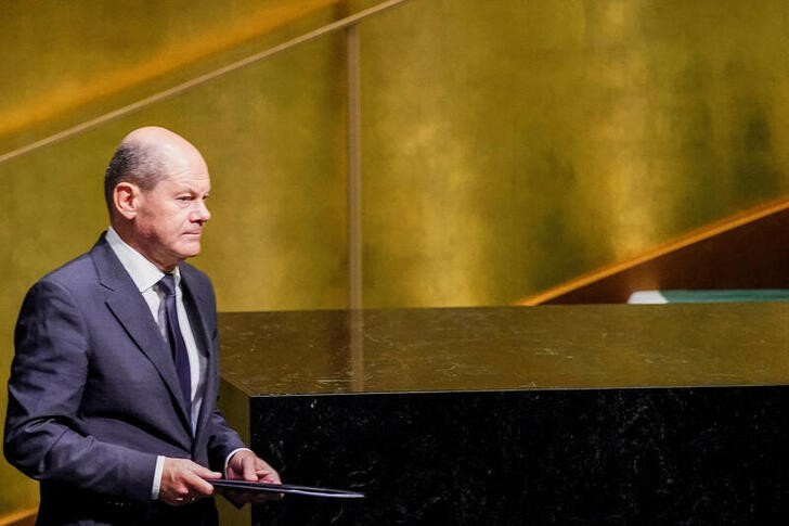 &copy; Reuters. El canciller alemán, Olaf Scholz, se dirige a la Asamblea General de la ONU en la sede Nueva York, EEUU. 20 septiembre 2022. REUTERS/Eduardo Muñoz