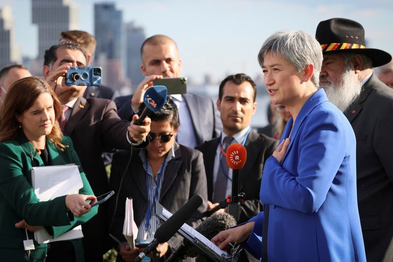 &copy; Reuters. Australian Foreign Minister Penny Wong speaks during a news conference on the sidelines of the 77th United Nations General Assembly at U.N. headquarters in New York City, New York, U.S., September 20, 2022. REUTERS/Brendan McDermid