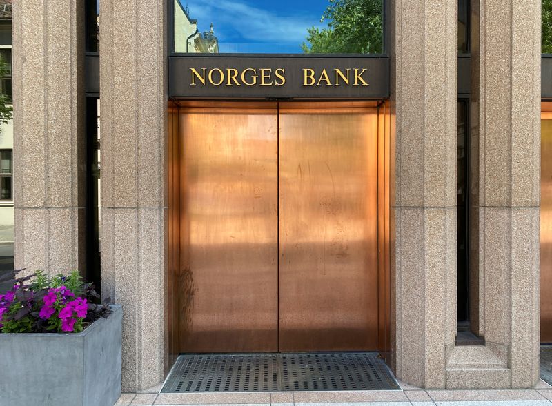 &copy; Reuters.  ９月２２日、ノルウェー中央銀行は、政策金利を１．７５％から２．２５％に５０ベーシスポイント（ｂｐ）引き上げた。オスロの中銀で６月撮影（２０２２年　ロイター/Victoria Klesty）