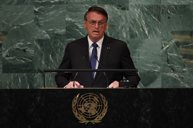 &copy; Reuters. Presidente Jair Bolsonaro discursa para a Assembleia-Geral da ONU em Nova York
20/09/2022 REUTERS/Brendan Mcdermid