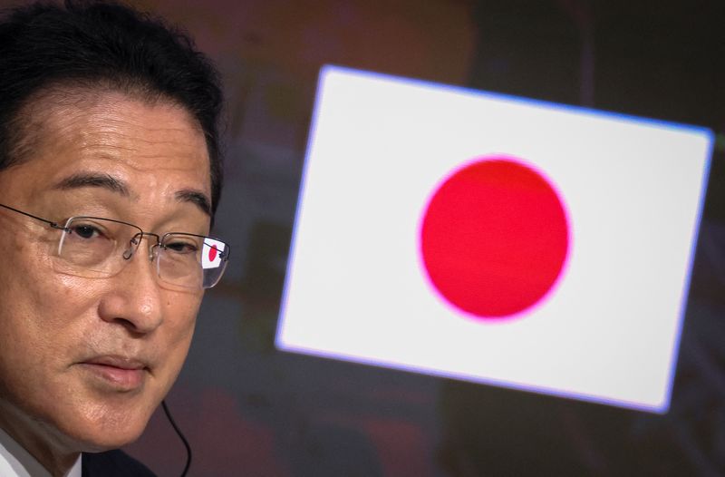 © Reuters. Japanese Prime Minister Fumio Kishida attends a news conference at the New York Stock Exchange (NYSE) on the sidelines of the 77th Session of the United Nations General Assembly in New York, U.S., September 22, 2022. REUTERS/Brendan McDermid